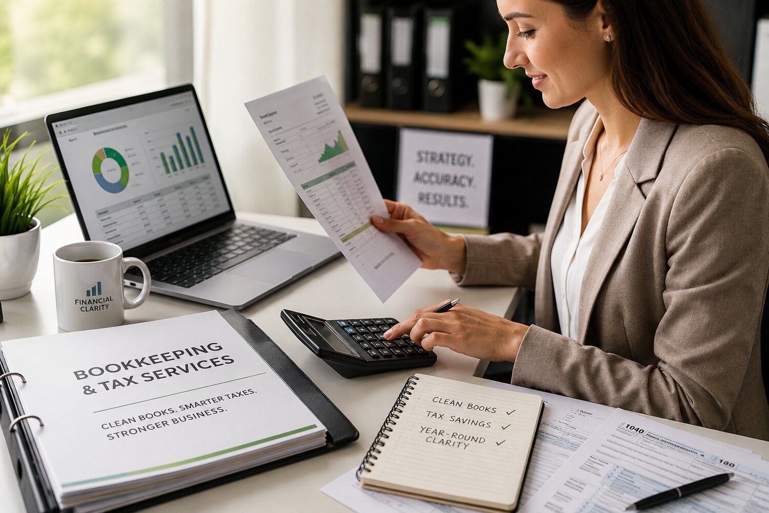 A GTB bookkeeper and tax accountant reviewing aligned financials