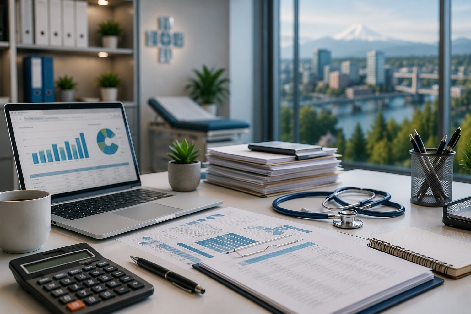 A medical office managing insurance and provider compensation