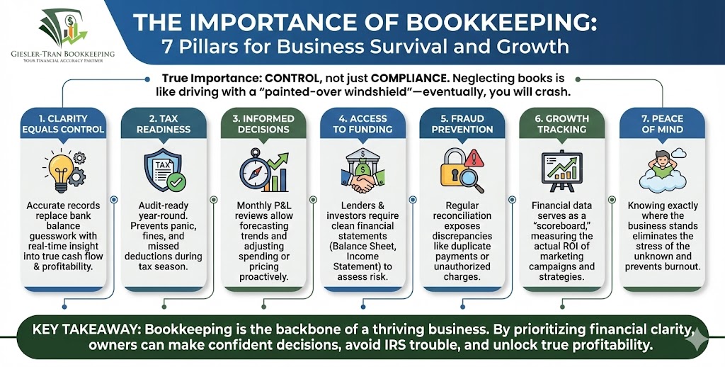 Importance of Bookkeeping: 7 Pillars of Success Illustration