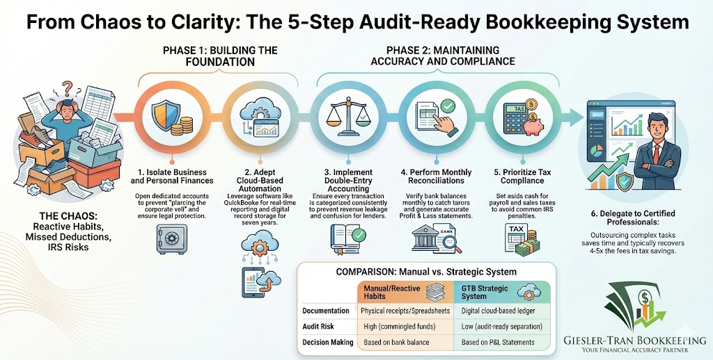 Bookkeeping for Small Business: The 5-Step GTB System Infographic