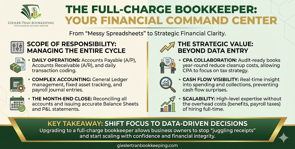 Full-Charge Bookkeeper Guide: Value & Duties Infographic