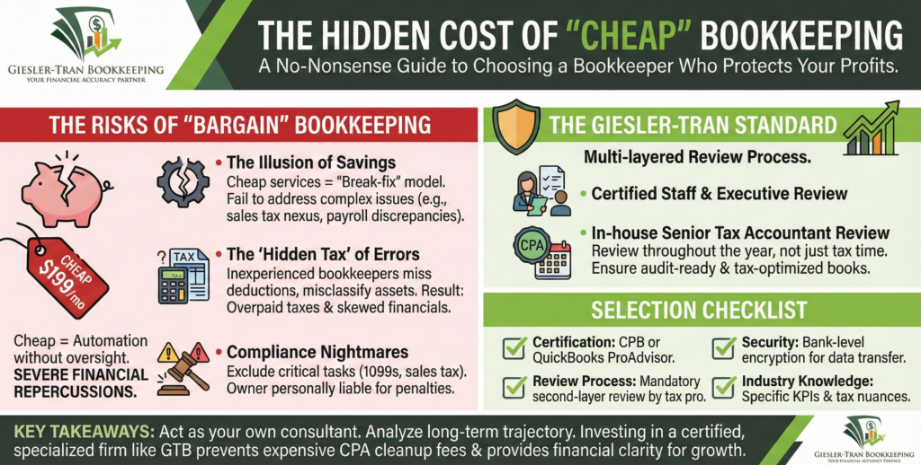 Choosing a Bookkeeper: The Risks of Cheap vs. Quality Illustration