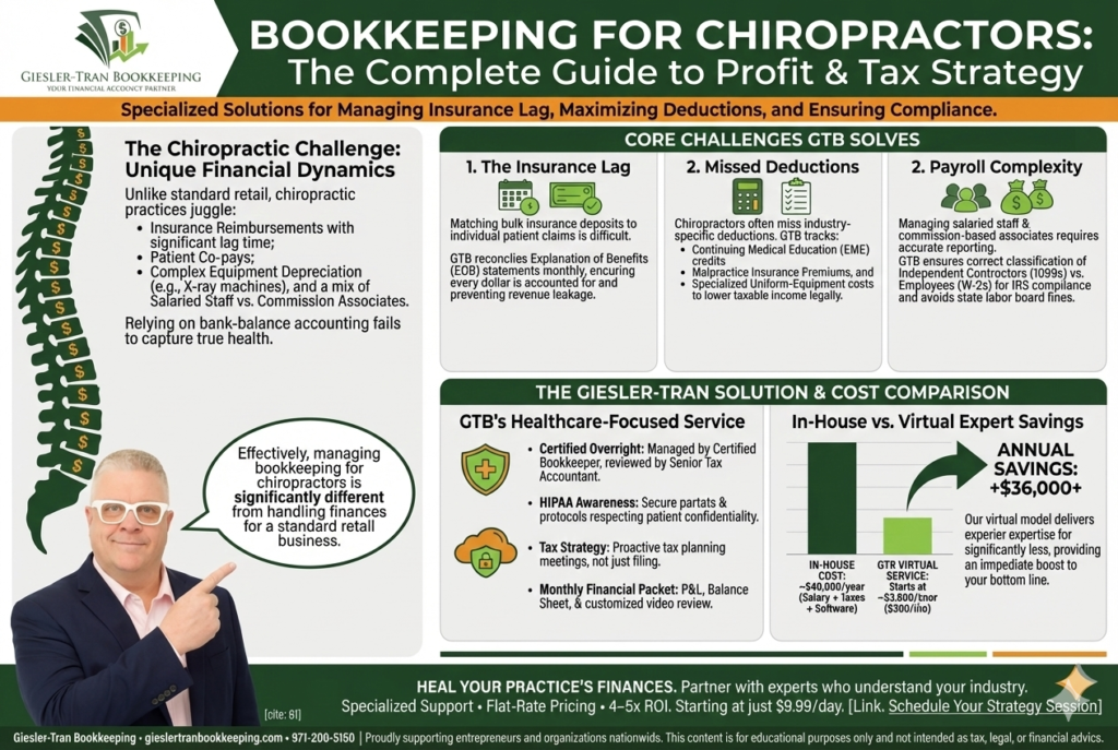 Bookkeeping for Chiropractors, Specialized bookkeeping and tax services for chiropractors. Certified experts. Flat-rate pricing, nationwide support, and 4–5x ROI — starting at just $9.99/day.
