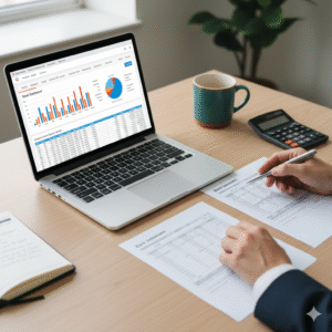 Bank reconciliation process showing a bookkeeper comparing a bank statement to financial software, ensuring no cash is left on the table for a small business.