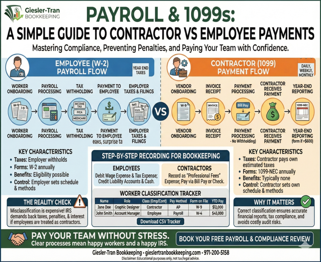 Payroll & 1099s: Guide to Contractor vs Employee Payments Illustration