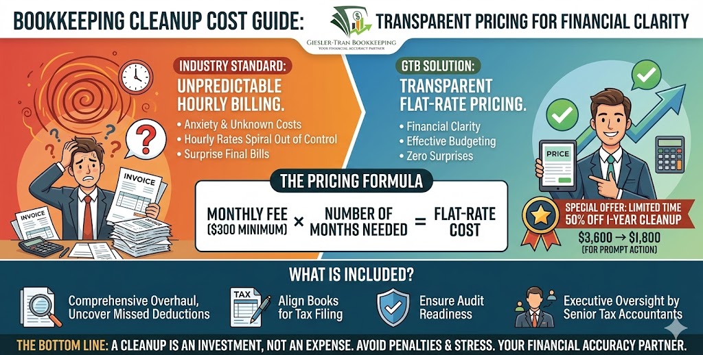 Bookkeeping Cleanup Cost: Transparent Pricing Guide Infographic