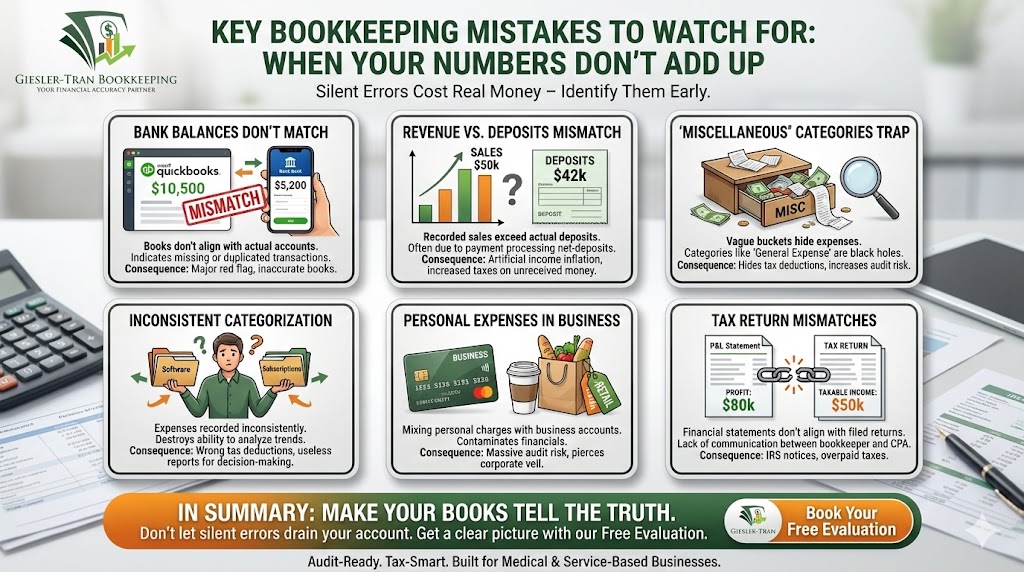 Key Bookkeeping Mistakes: Stop Your Books from Lying Infographic