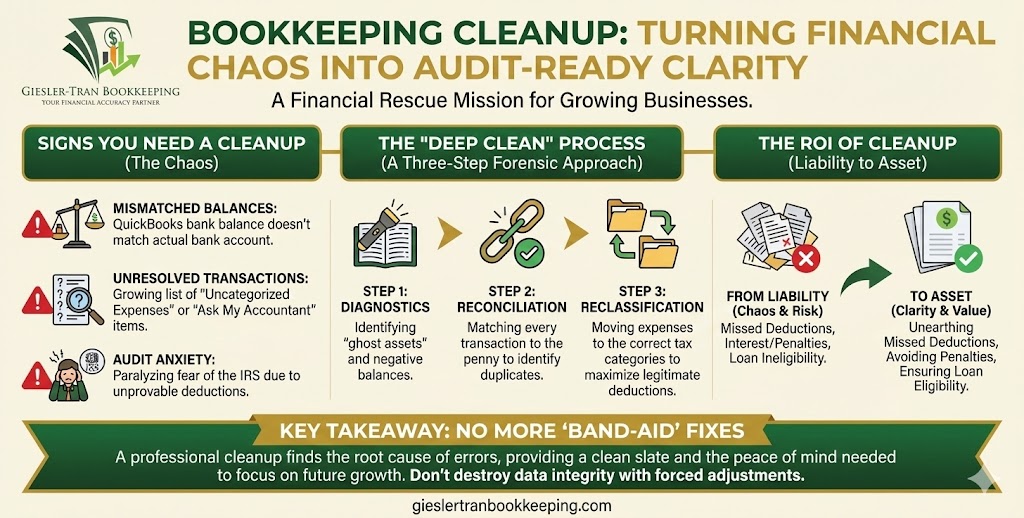 Bookkeeping Cleanup: Fix Messy Books & Catch Up Infographic