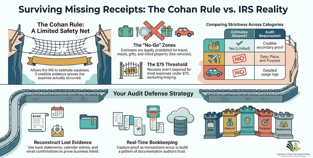 Missing Receipts? The Cohan Rule & IRS Audit Rules (2026) Infographic