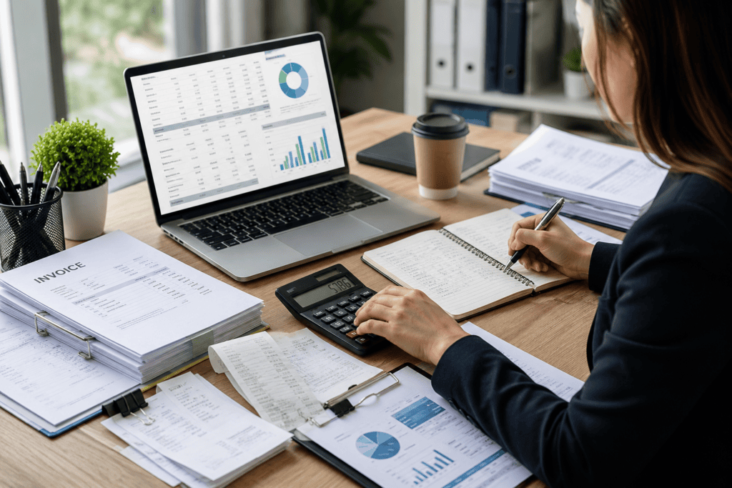 Bookkeeping part of accounting with organized financial records and accounting reports