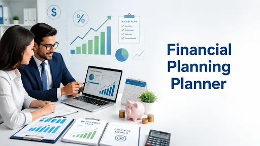 Financial planning planner helping a client create a budgeting and investment strategy for long-term financial success.