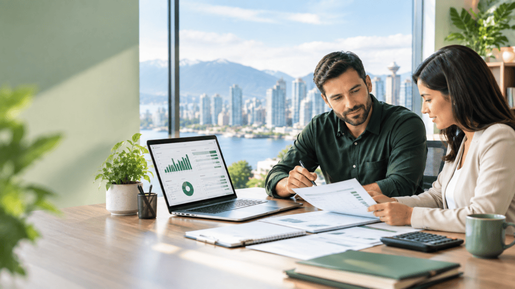 Vancouver small business owner reviewing finances with an accountant